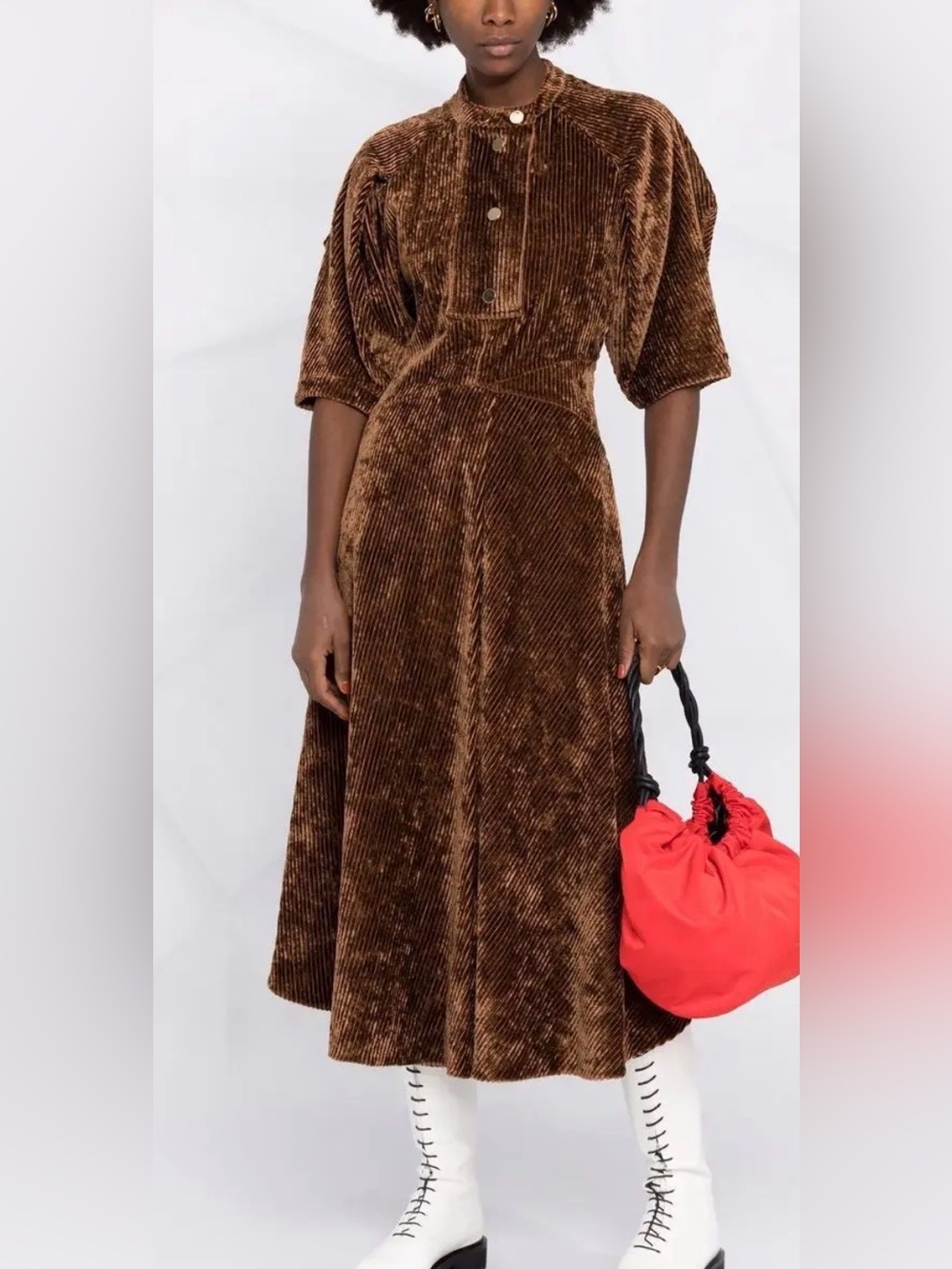 Colville NEW $2,100 Brown Corduroy Midi Dress Size 44 US Size 8